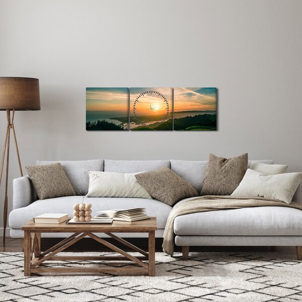 Slika izlaska sunca nad morem (sa satom) (90x30 cm)