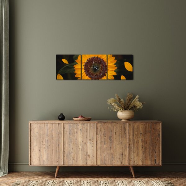 Slika - Suncokreti i latice cvijeta (sa satom) (90x30 cm)