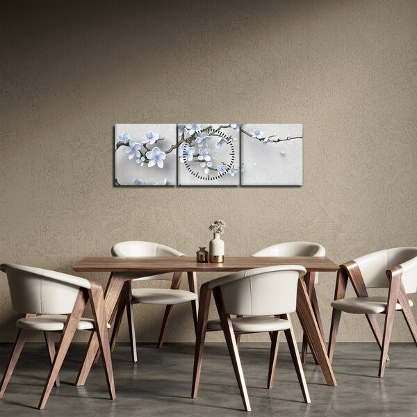 Slika plavog cvijeća (sa satom) (90x30 cm)