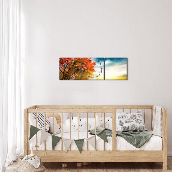 Slika krajolika okupanog sunčevom svjetlošću (sa satom) (90x30 cm)