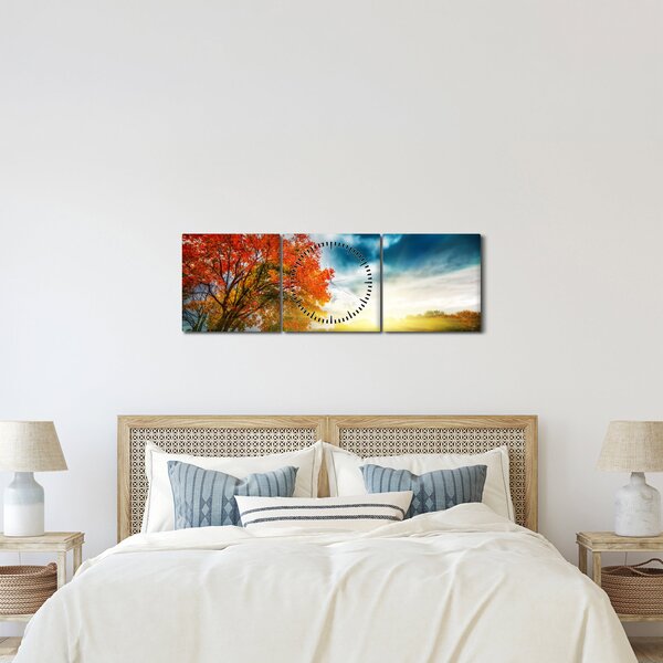 Slika krajolika okupanog sunčevom svjetlošću (sa satom) (90x30 cm)