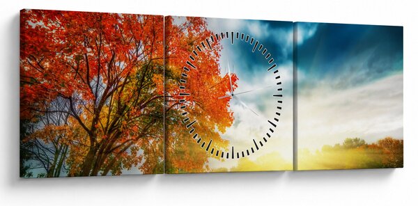 Slika krajolika okupanog sunčevom svjetlošću (sa satom) (90x30 cm)