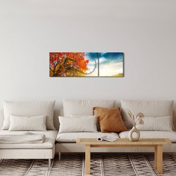 Slika krajolika okupanog sunčevom svjetlošću (sa satom) (90x30 cm)