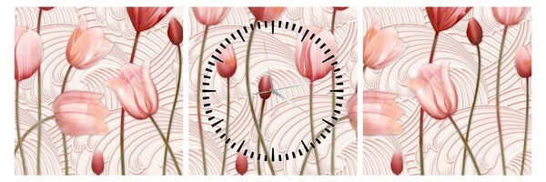 Slika - Ružičasti tulipani (sa satom) (90x30 cm)