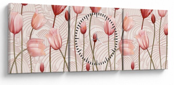 Slika - Ružičasti tulipani (sa satom) (90x30 cm)