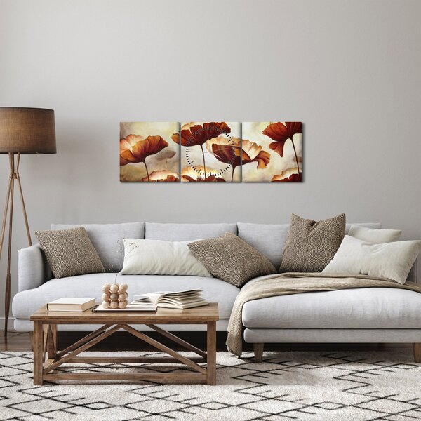 Slika crvenog cvijeća (sa satom) (90x30 cm)