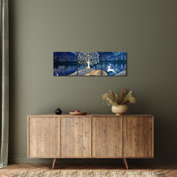 Slika jelena na punom mjesecu (sa satom) (90x30 cm)