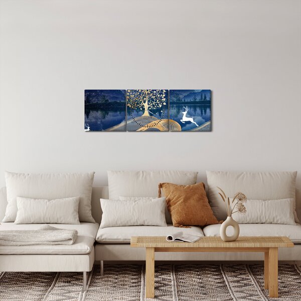 Slika jelena na punom mjesecu (sa satom) (90x30 cm)
