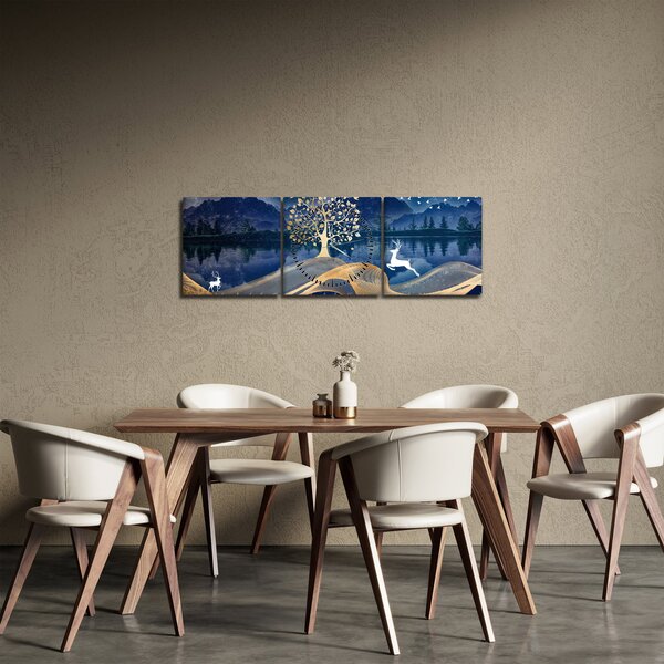 Slika jelena na punom mjesecu (sa satom) (90x30 cm)