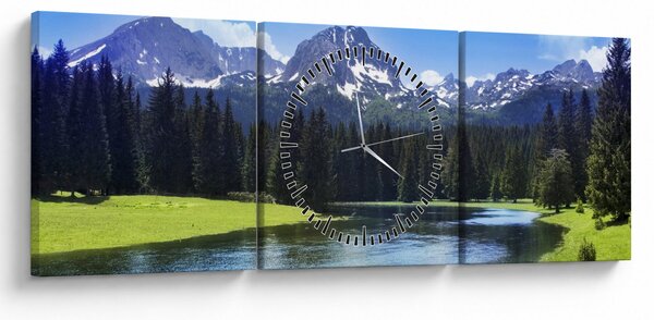 Slika - Snježni planinski vrhovi (sa satom) (90x30 cm)