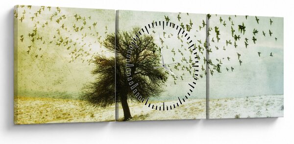 Slika - Naslikano jato ptica (sa satom) (90x30 cm)