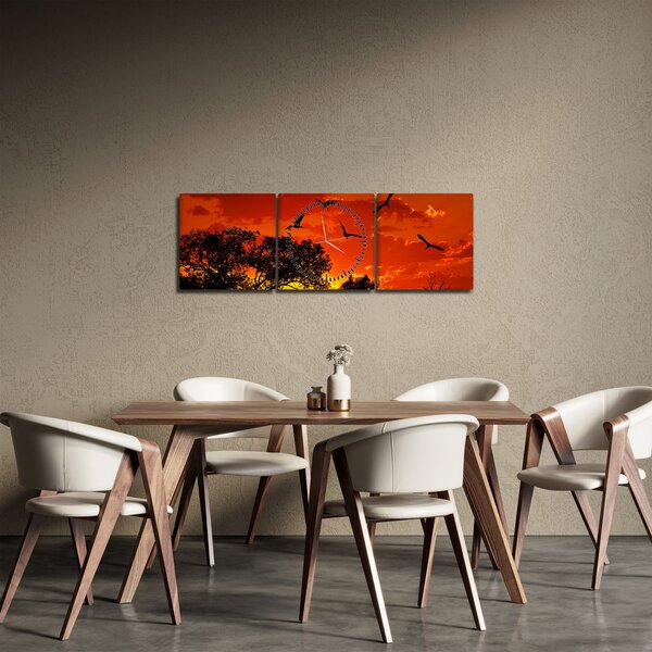 Slika ptica u zalasku sunca (sa satom) (90x30 cm)