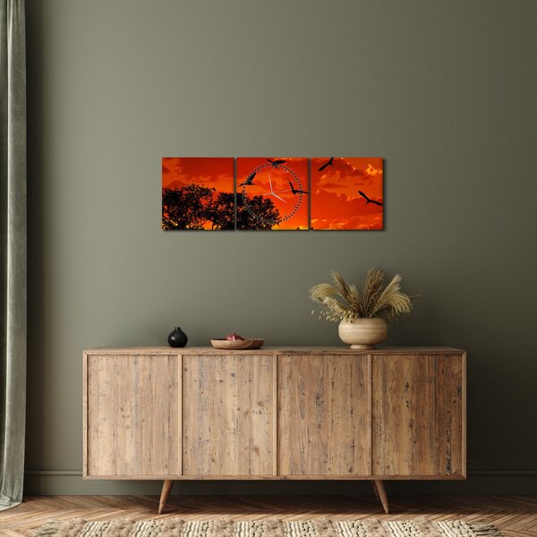 Slika ptica u zalasku sunca (sa satom) (90x30 cm)