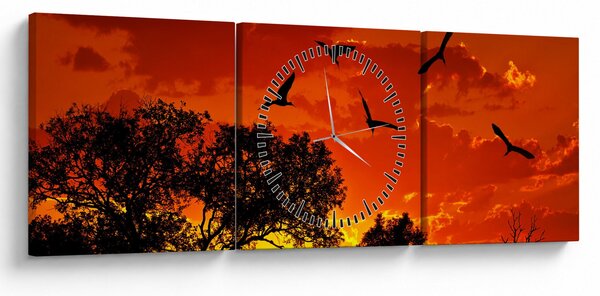 Slika ptica u zalasku sunca (sa satom) (90x30 cm)