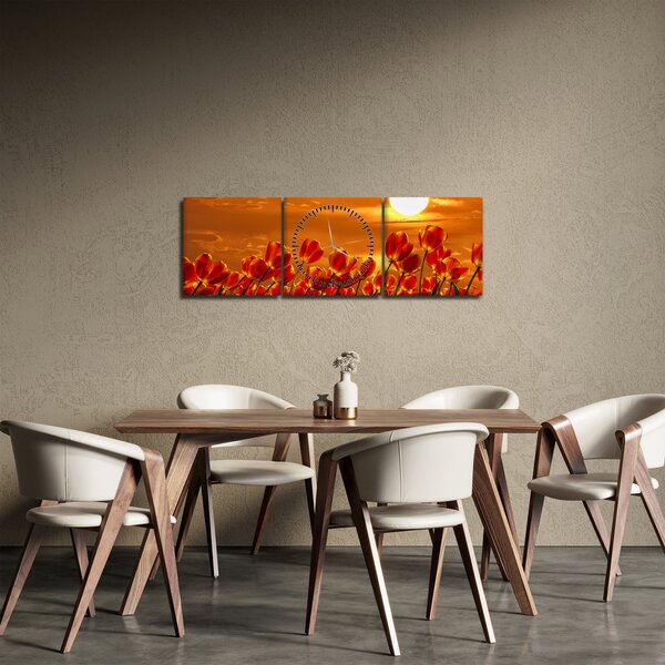 Slika cvatućeg polja s tulipanima (sa satom) (90x30 cm)