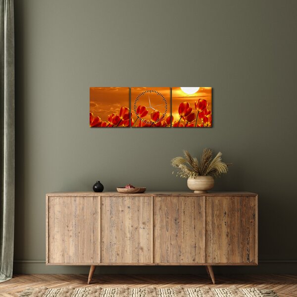 Slika cvatućeg polja s tulipanima (sa satom) (90x30 cm)