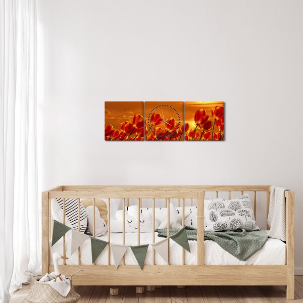 Slika cvatućeg polja s tulipanima (sa satom) (90x30 cm)