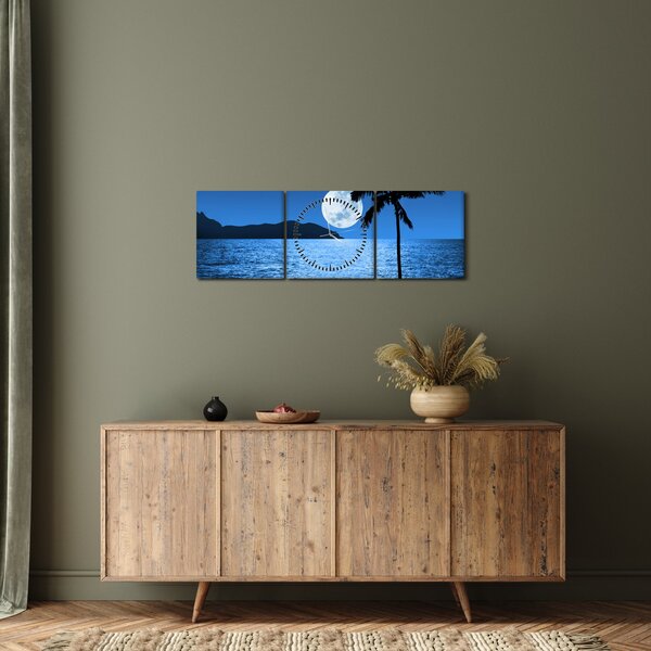 Slika - Mjesec iznad morske površine (sa satom) (90x30 cm)