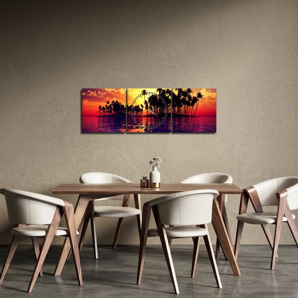 Slika otoka u zalasku sunca (sa satom) (90x30 cm)