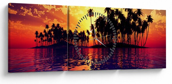 Slika otoka u zalasku sunca (sa satom) (90x30 cm)