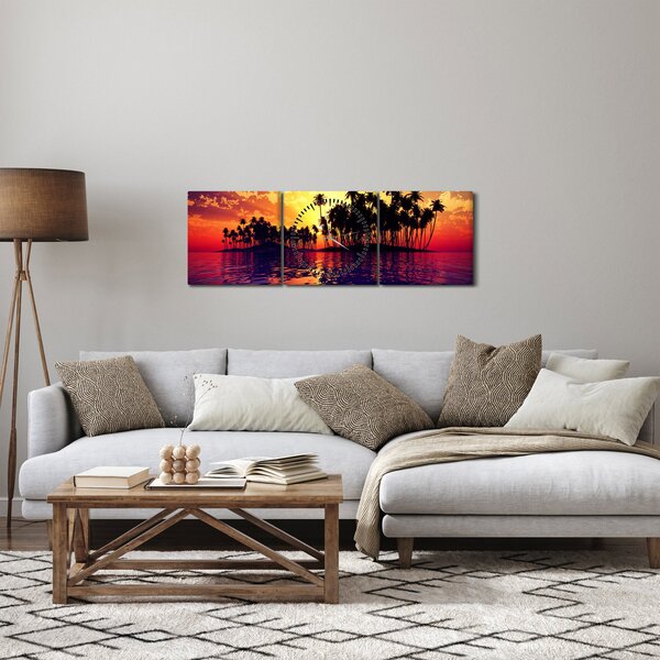 Slika otoka u zalasku sunca (sa satom) (90x30 cm)