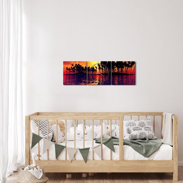 Slika otoka u zalasku sunca (sa satom) (90x30 cm)