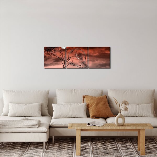 Slika - Mjesec koji osvjetljava noć (sa satom) (90x30 cm)