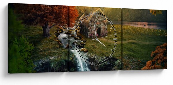 Slika kućice u bajkovitom krajoliku (sa satom) (90x30 cm)