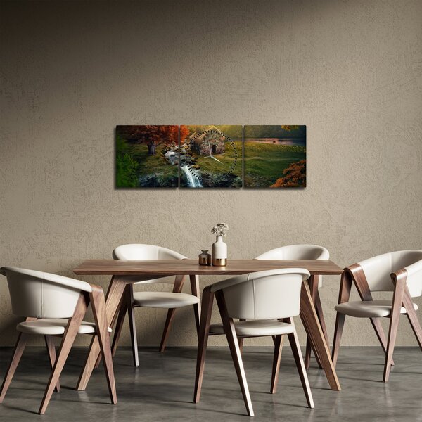 Slika kućice u bajkovitom krajoliku (sa satom) (90x30 cm)