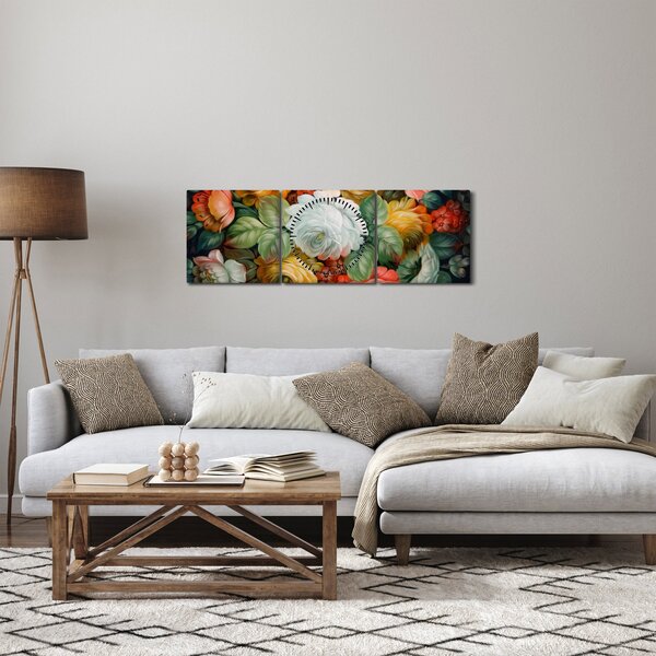 Slika naslikanog buketa cvijeća (sa satom) (90x30 cm)