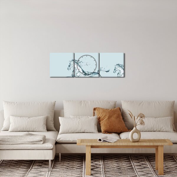 Slika - Konji od kapljica vode (sa satom) (90x30 cm)