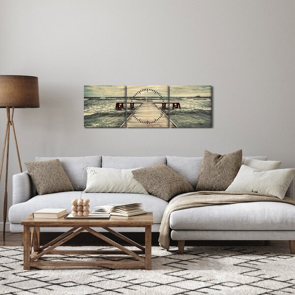 Slika drvenog mola na moru (sa satom) (90x30 cm)