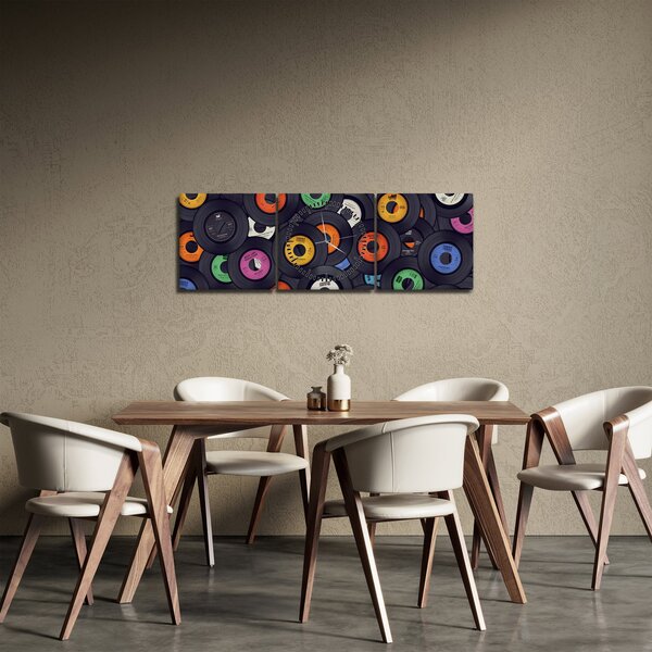 Slika - Glazbene gramofonske ploče (sa satom) (90x30 cm)