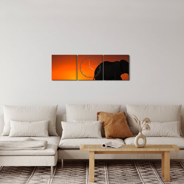 Slika slona u zalasku sunca (sa satom) (90x30 cm)