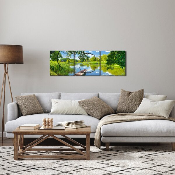 Slika ljetne rijeke s brodicom (sa satom) (90x30 cm)