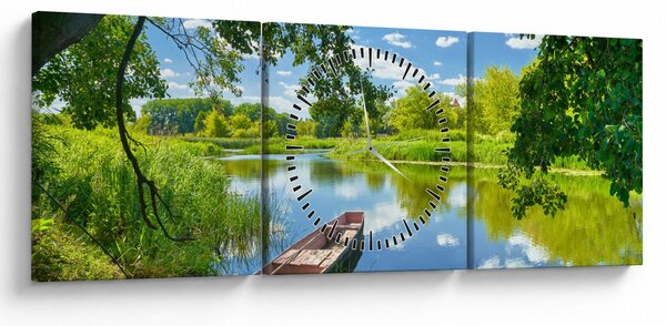 Slika ljetne rijeke s brodicom (sa satom) (90x30 cm)