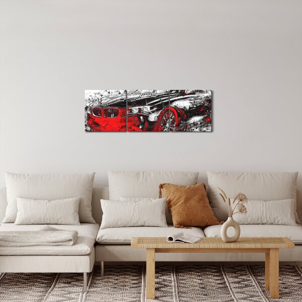 Slika - Naslikani automobil u akciji (sa satom) (90x30 cm)