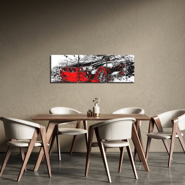 Slika - Naslikani automobil u akciji (sa satom) (90x30 cm)
