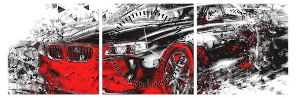 Slika - Naslikani automobil u akciji (sa satom) (90x30 cm)