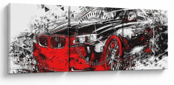 Slika - Naslikani automobil u akciji (sa satom) (90x30 cm)