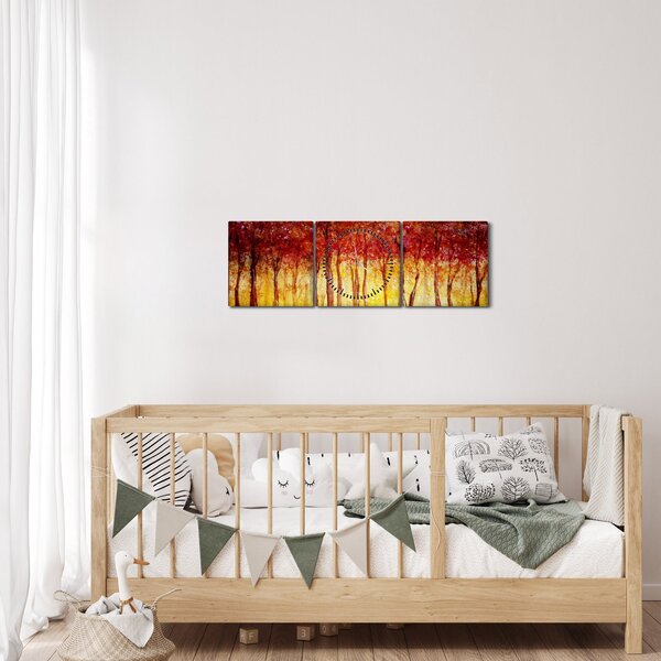 Slika - Naslikana listopadna šuma (sa satom) (90x30 cm)