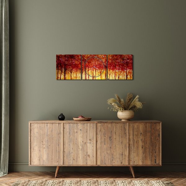 Slika - Naslikana listopadna šuma (sa satom) (90x30 cm)