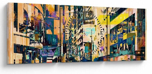 Slika naslikanih apstrakcija (sa satom) (90x30 cm)