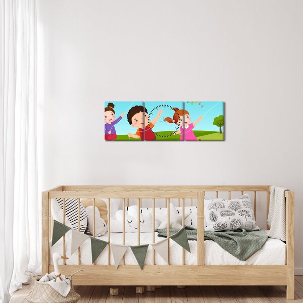 Slika - Djeca puštaju zmaja (sa satom) (90x30 cm)