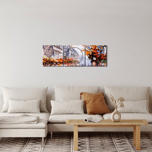 Slika - Gradski život (sa satom) (90x30 cm)