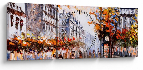 Slika - Gradski život (sa satom) (90x30 cm)