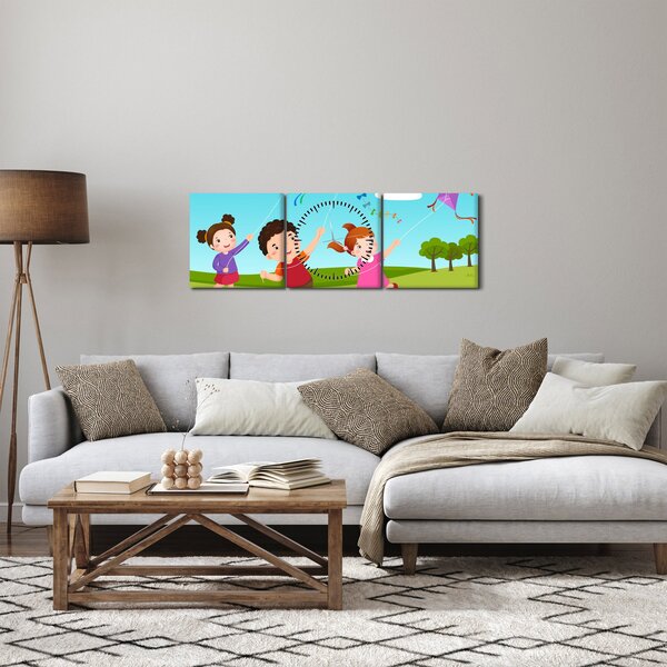 Slika - Djeca puštaju zmaja (sa satom) (90x30 cm)