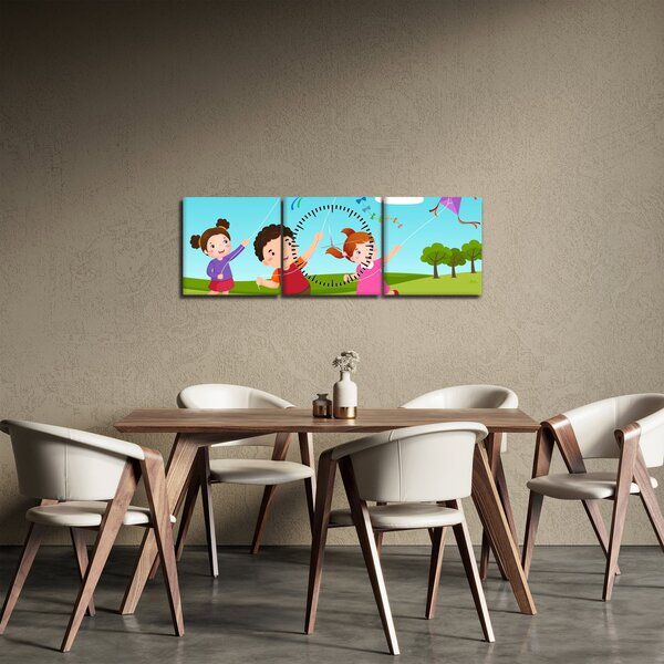 Slika - Djeca puštaju zmaja (sa satom) (90x30 cm)