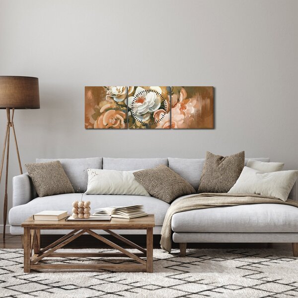 Slika - Naslikani buket cvijeća (sa satom) (90x30 cm)