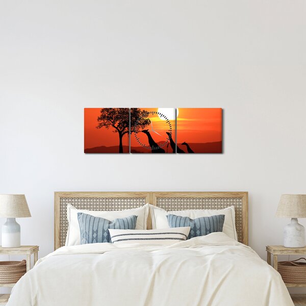 Slika žirafa u zalasku sunca (sa satom) (90x30 cm)